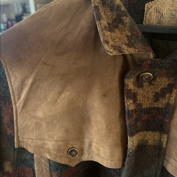 WOOLRICH VINTAGE Aztec Wool Leather JackeT Barn Saddle Chore Lined Navajo XXL - Picture 8 of 11
